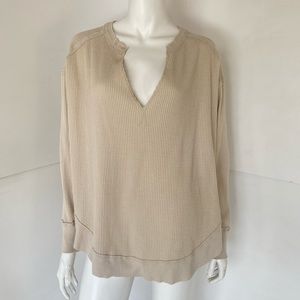 We The Free OVERSIZED Thermal Top Medium Beige Waffle Knit Long Sleeve
